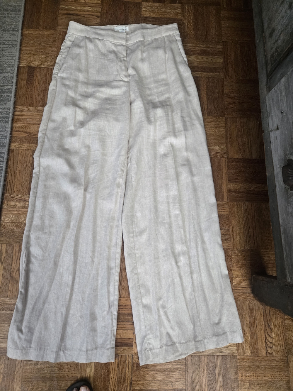 WOMEN'S CREAM WIDE-LEG LINEN BLEND TROUSERS - Size 8